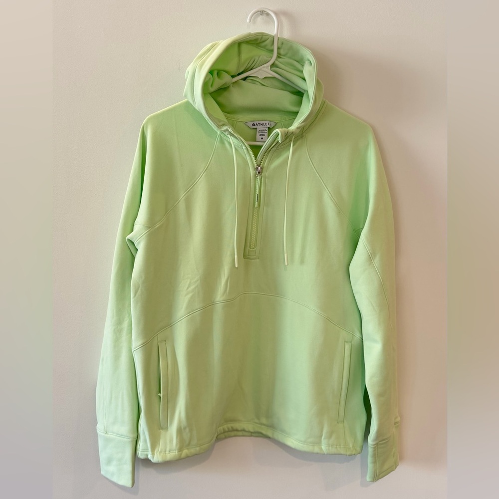 Athleta Unstoppable light Green Hooded Quarter Zip Sweatshirt - M